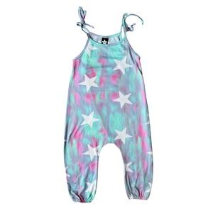 Pixie Lane Girls Tie Dye Star Print Romper Jumpsuit Teal Pink Size 2/3